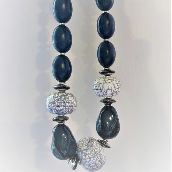 FASHION JEWELRY Women's Statement Necklace Set w/Earrings - Black/Marbled - Picture 7 of 9